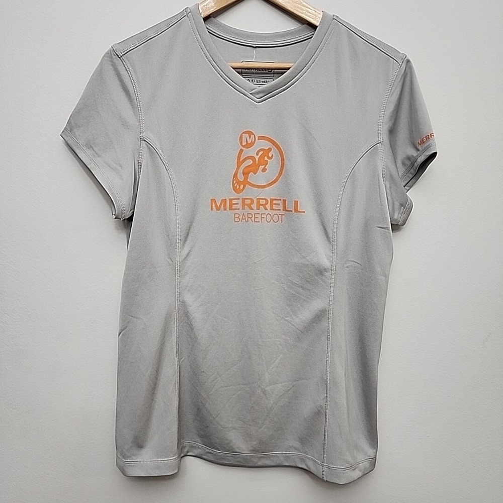 Women's Merrell Barefoot‎ Large L T-Shirt Opti-Wick Sun Protection Grey Athletic